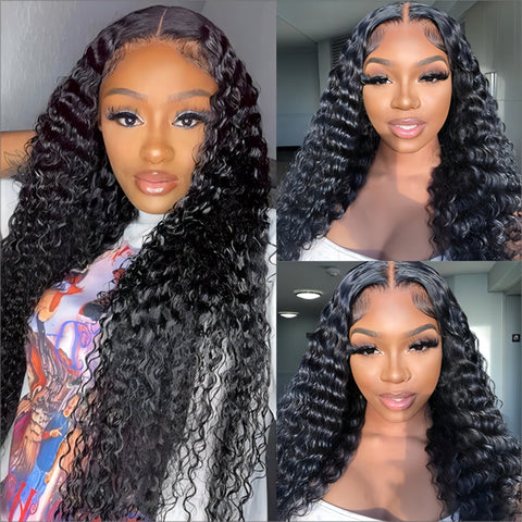  Deep Wave 6x6 Lace Closure Wigs Transparent Glueless Human Hair Wigs 