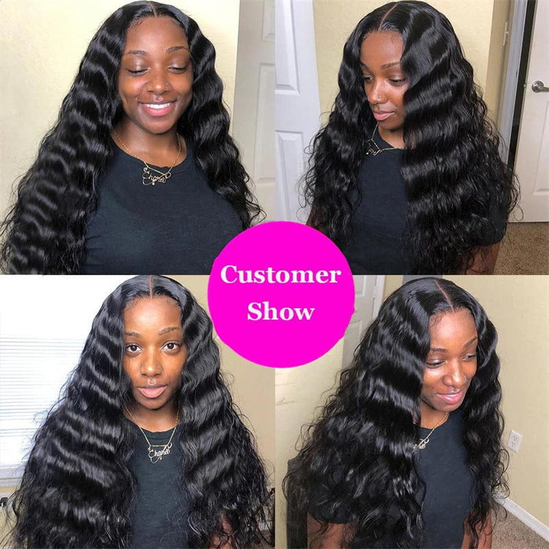 Peruvian Human Hair Loose Deep Wave 4 Bundles With 4x4 Lace Closure
