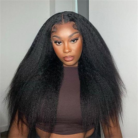 Kinky Straight Transparent Lace Front Wig 6x6 Lace Closure Wigs 