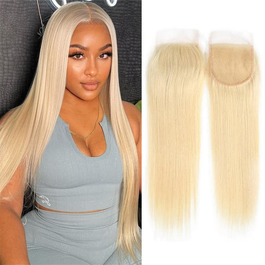 Lemoda 613 Blonde Lace Closure Straight Human Hair 4x4 HD Lace Closure Pre Plucked
