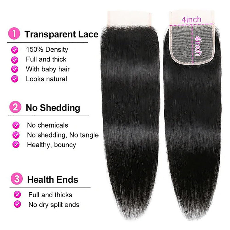 4x4 Straight Hd Lace Closure Human Hair 
