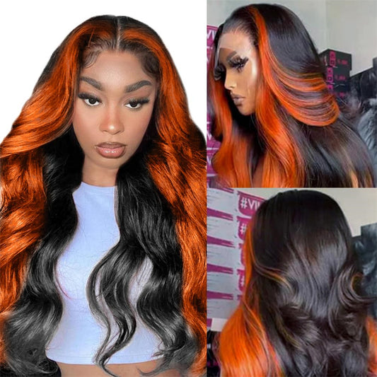 Lemoda Ginger Highlight 6x6 Lace Closure Wig Pre Plucked Body Wave Ready to Wear Glueless Human Hair Wigs 180% Density
