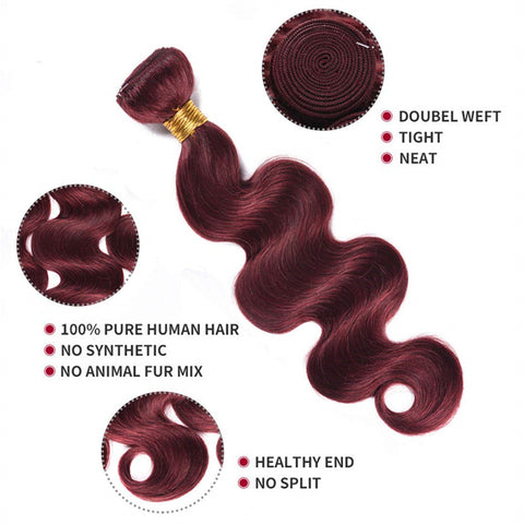 99j Body Wave Hair 3 Bundles With 4x4 Closure 