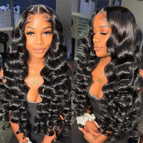 6x6 Lace Closure Human Hair Wigs Loose Wave HD Transparent Lace Front Wigs 180% Density - Lemoda Hair