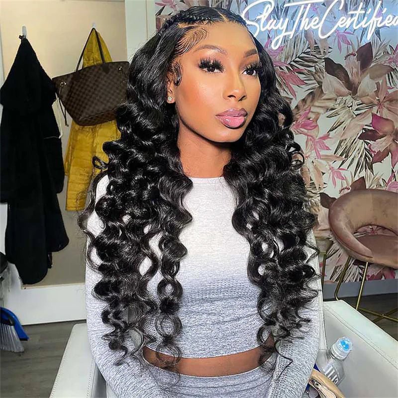 6x6 Lace Closure Human Hair Wigs Loose Wave HD Transparent Lace Front Wigs 180% Density - Lemoda Hair