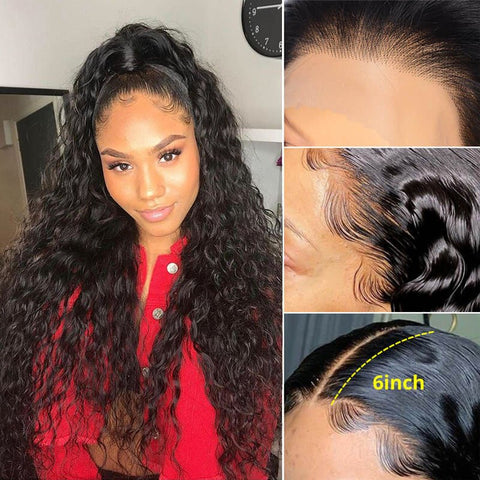 6x6 Water Wave Lace Closure Wigs Human Hair Pre Plucked Transparent Lace Frontal Wigs Human Hair with Baby Hair for Women