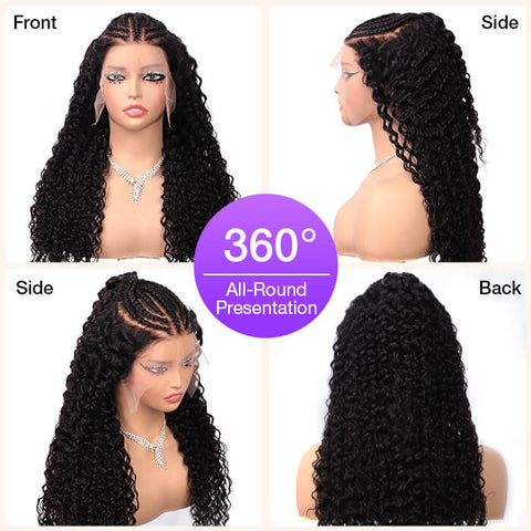 Curly Pre Braided Lace Front Wig 13x6 Full Lace Pre Bleached Wig