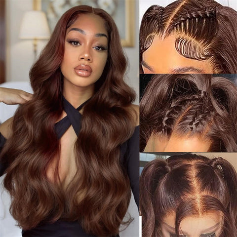 13x4 Chocolate Brown Lace Front Wigs Human Hair with Baby Hair Body Wave Lace Frontal Wigs Pre Plucked
