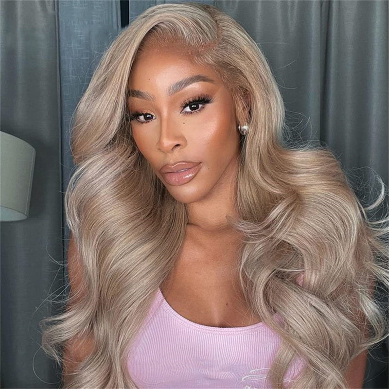 13x6 Body Wave Ash Blonde Transparent Lace Front Wig Human Hair 180%/250% Hair Density
