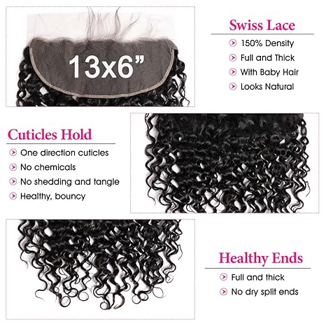 Lemoda 13x6 HD Transparent Lace Frontal Ear to Ear Water Wave Natural Black