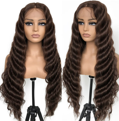 Lemoda Chocolate Brown 13x6 Loose Deep Wave Lace Front Wigs Pre Plucked Natural Hairline Transparent Lace Wig