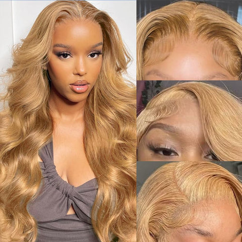 Honey Blonde 13x6 Lace Front Wigs Pre Plucked Blonde Body Wave Wigs 180%/250% Hair Density
