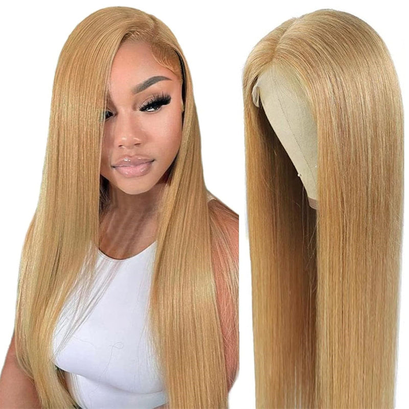 Honey Blonde Straight Wig Human Hair 13x6 Transparent Lace Front Wig Human Hair Pre Plucked With Baby Hair
