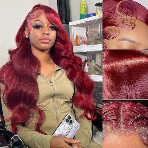 99j Burgundy 13x6 Body Wave Lace Front Wigs 180% density