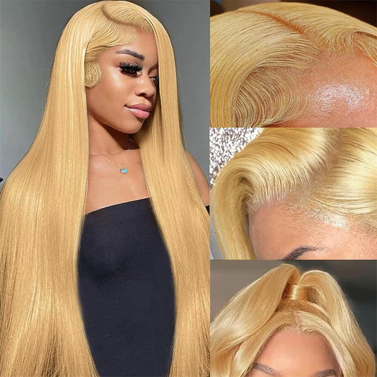 Honey Blonde 13x4 Lace Front Wigs Human Hair Straight Transparent Lace Front Wigs Pre Plcuked With Baby Hair
