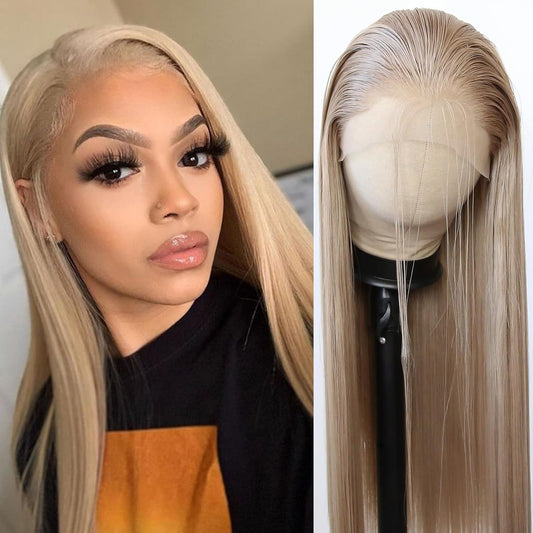 Ash Blonde Grey Highlight Wigs Human Hair 13x6 Straight wig