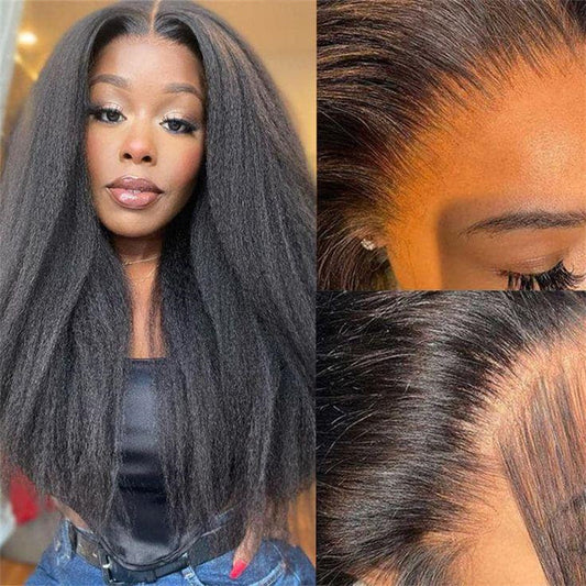 Kinky Straight Transparent Lace Front Wig 6x6 Lace Closure Wigs Human Hair for Black Women 180% Density - Lemoda Hair