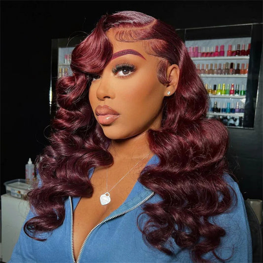 99J Burgundy Loose Wave 13x6 Transparent Lace Front Pre Plucked Wig 