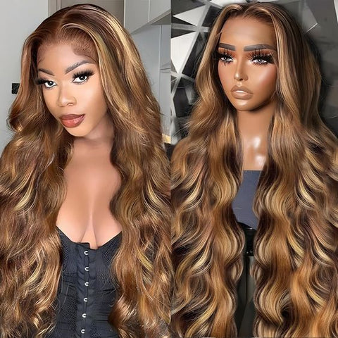 Fast Delivery Lemoda Black Girl HD Lace Honey Brown p4/27 Highlights 180% Hair Density 13x4 Lace Frontal Wig