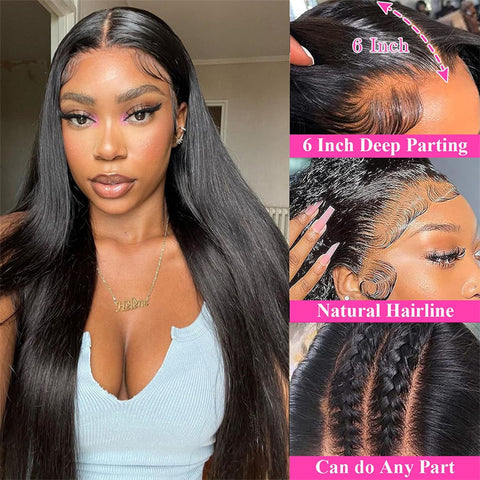 6x6 Transparent Lace Closure Wigs  Straight Wig 210% density