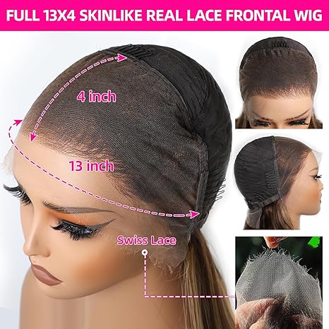 Fast Delivery Lemoda 13x4 Skinlike Real HD Lace Frontal Wigs Human Hair Body Wave p1b/27 Highlight Ombre Color Wig