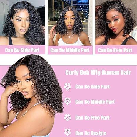 Lemoda 13x4 Lace Front Wig Human Hair Short Bob Wigs Curly Wave Wig for Black Women