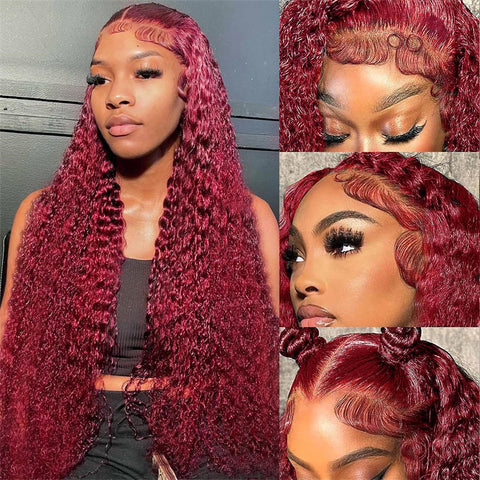  13x6 Lace 99J Burgundy Color Curly Hair Lace Front Wigs 