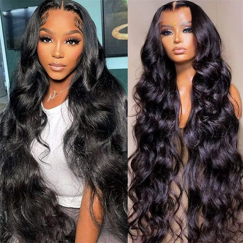 6x6 Lace Closure Wigs Body Wave Human Hair Transparent Lace Pre Plucked 12A Virgin Human Hair Wigs 210% Density