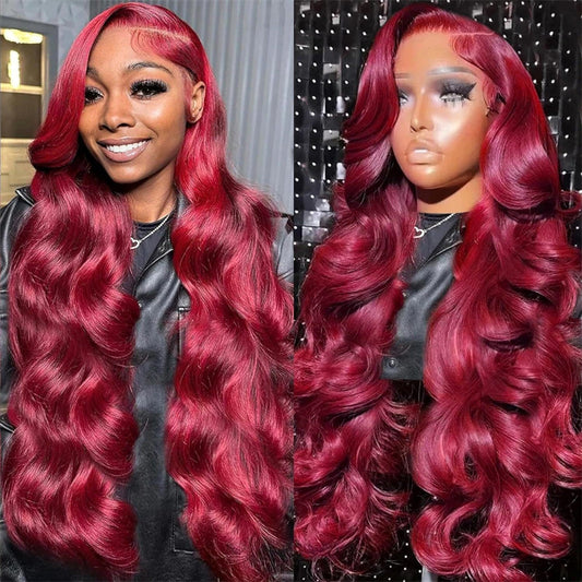 99j Burgundy 13x6 Body Wave Lace Front Wigs Human Hair 