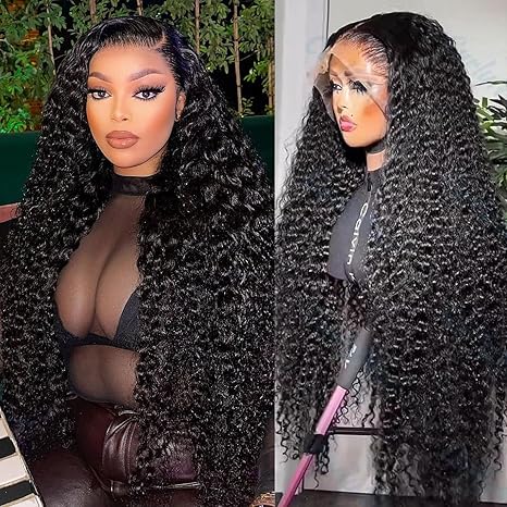 Lemoda 220% Density 12A Virgin 13x6/13X4 Deep Wave Full Lace Frontal Wig Human Hair 13x6/13X4 Water Wave Wigs Human Hair HD Transparent Curly Lace Front Wigs Brazilian Wet and Wave Lace Wig Hair 22 Inch