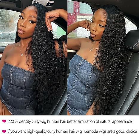 Lemoda 220% Density 12A Virgin 13x6/13X4 Deep Wave Full Lace Frontal Wig Human Hair 13x6/13X4 Water Wave Wigs Human Hair HD Transparent Curly Lace Front Wigs Brazilian Wet and Wave Lace Wig Hair 22 Inch