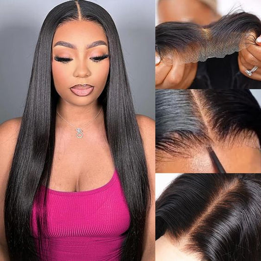 Lemoda Silky Straight 5x5 Gluess wigs Pre-Bleached Knots Transparent Lace Closure Human Hair Wigs for Black Women