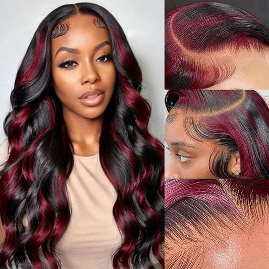 Lemoda Put On and Go Pre-cut Lace 7x5 Glueless Wigs p1b/99j Colored Wig Body Wave Human Hair Wigs