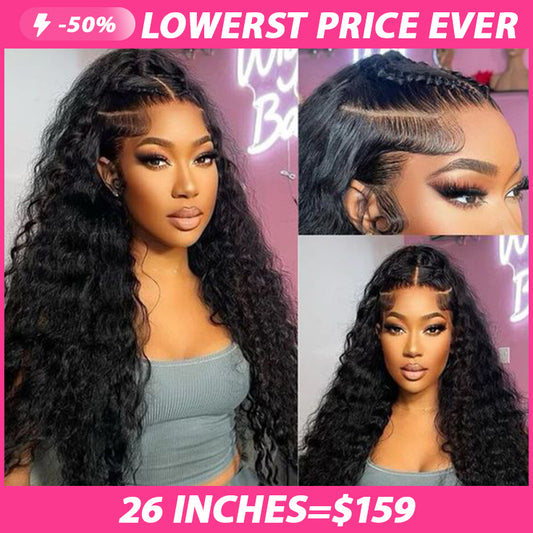 Lemoda 13x6 Lace Frontal Wig Human Hair Deep Wave Pre Plucked Hairline 180% Density Virgin Human Hair