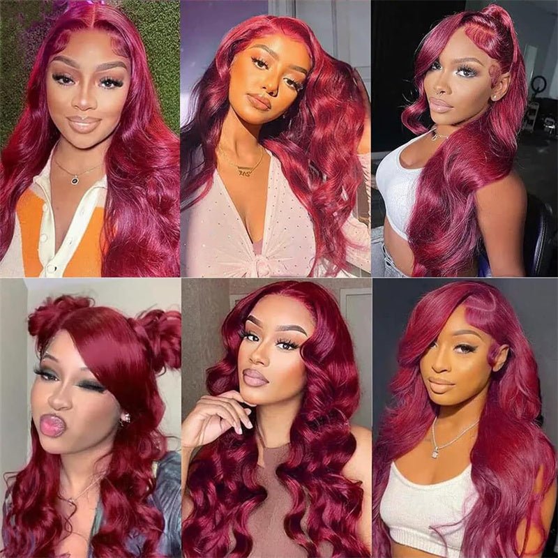 99j Burgundy 13x6 Body Wave Lace Front Wigs Human Hair Pre Plucked Transparent lace frontal wig - Lemoda Hair