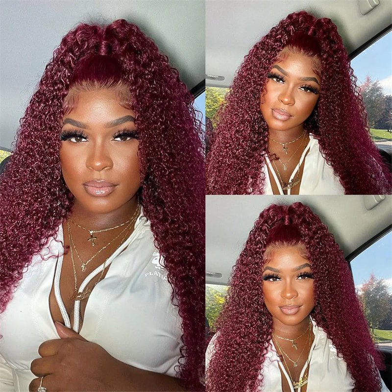 99J Wig Kinky Curly 13x6 Transparent Lace Human Hair Pre Plucked Natural Hairline Wigs - Lemoda Hair