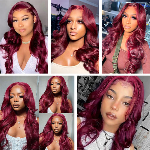 13x4 Lace Frontal wig Body Wave 99J Lace Wig Brazilian Human Virgin Hair