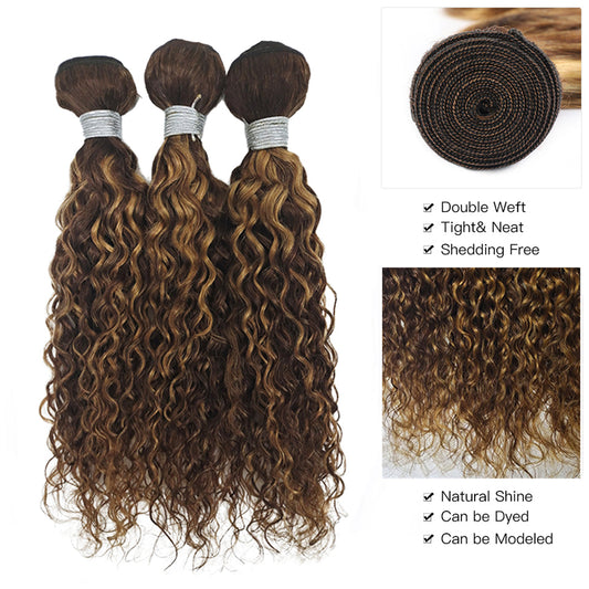 P4/30 Highlight Water Wave 4 Bundles With 4X4 Lace Closure Virgin Human Hair