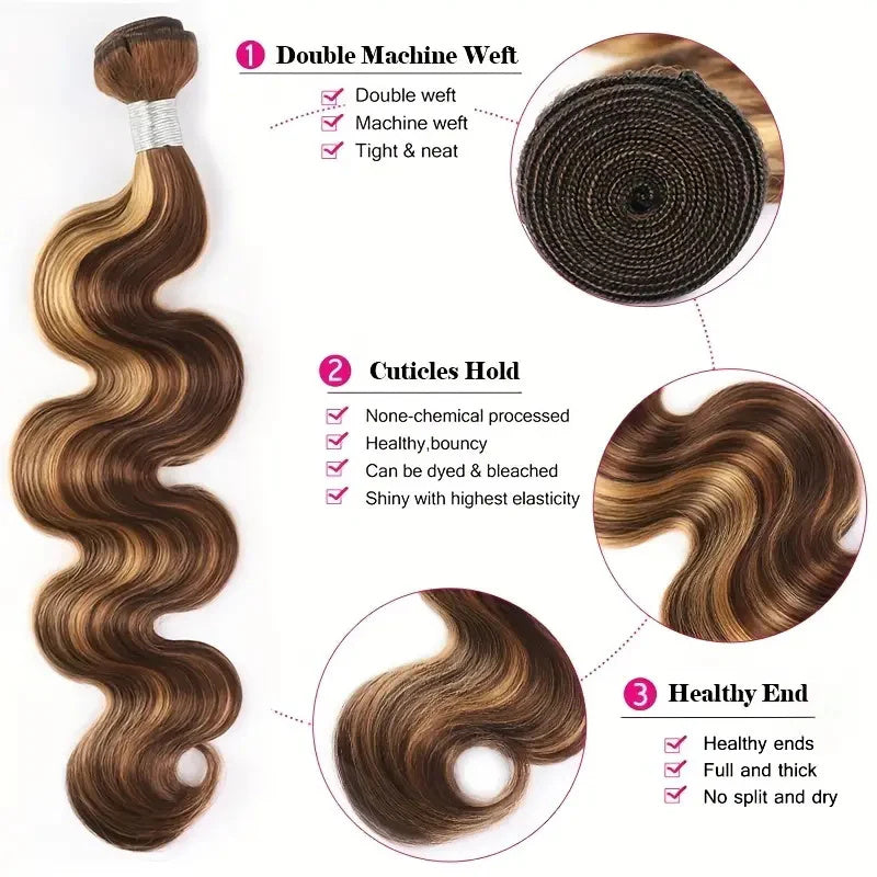 Highlight Body Wave Hair Brazilian Human Hair 3 Bundles 