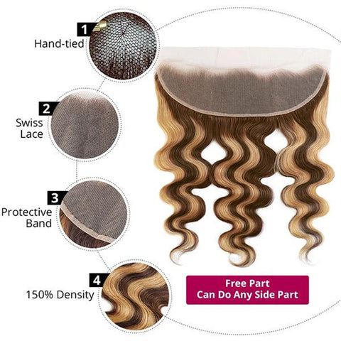 Highlight Body Wave Hair Brazilian Human Hair Frontal 13x4 Lace Closure
