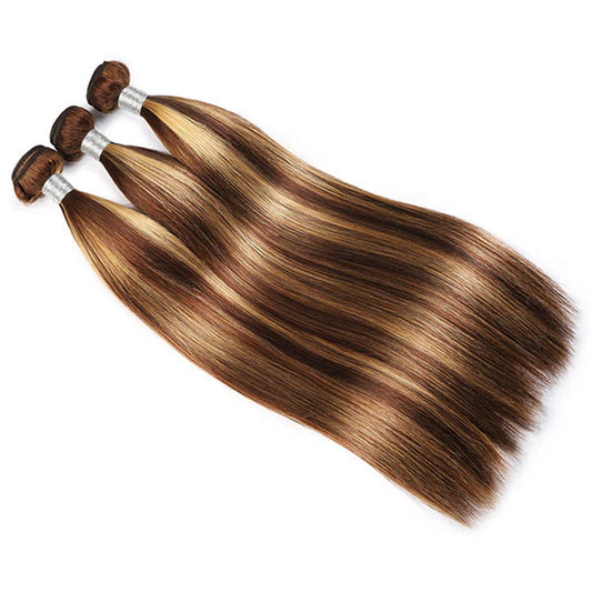 Ombre Highlights Straight Hair 3 Bundles With 4*4 Lace Closure 