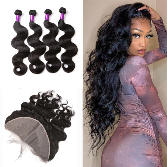 Brazilian Virgin Human Hair Body Wave 4 Bundles With 13x4 Lace Frontal
