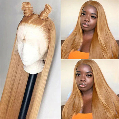 Honey Blonde 13x6 Lace Front Wigs Human Hair Straight Transparent Lace Front Wigs Pre Plcuked With Baby Hair 180%/250% density
