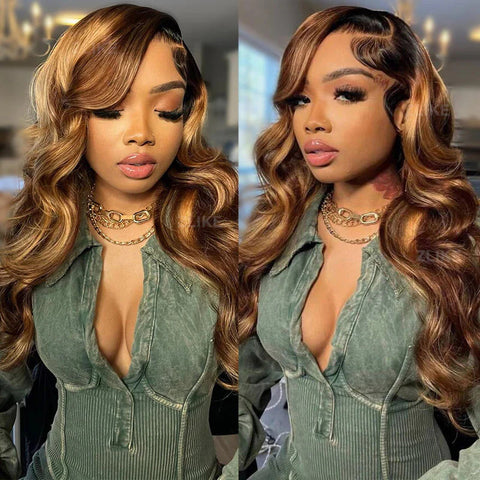 Highlight Body Wave  Brazilian Human Hair 3 Bundles with Frontal 13x4 Lace Closure
