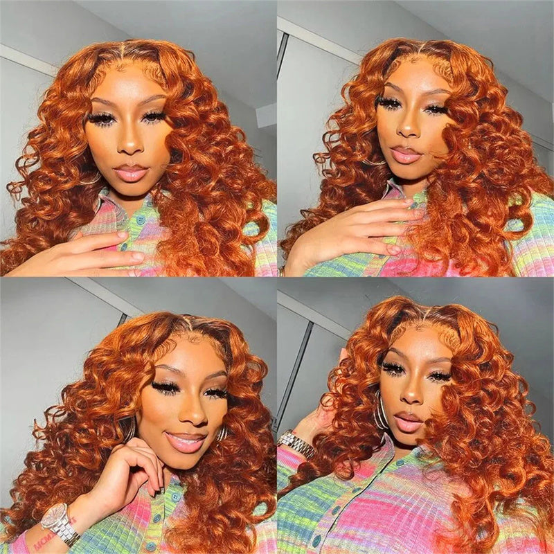 Ginger Orange 13x4 Lace Frontal Loose Wave Human Hair Wigs 180% density