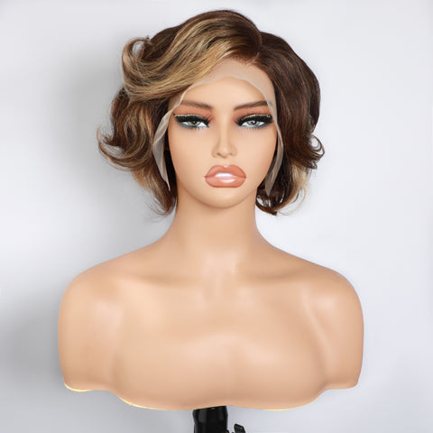 Short Pixie Wig Human Hair Lemoda Short Wavy Hair 13x4 Bob Lace Front Wig