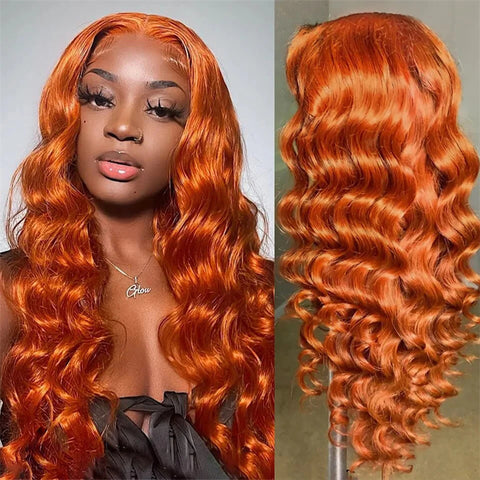 Ginger Orange 13x4 Lace Frontal Loose Wave Human Hair Wigs Pre-plucked Hairline with Baby Hair
