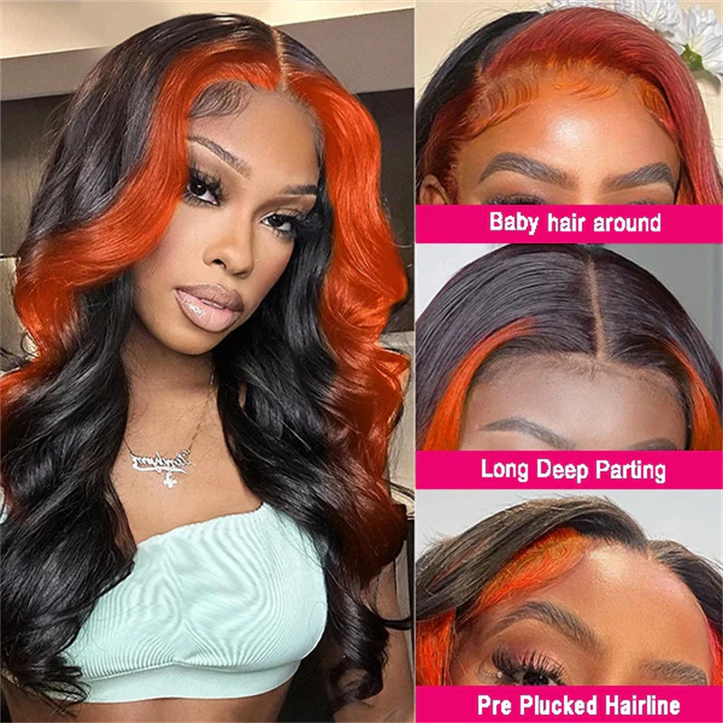 Ginger Highlight 6x6 Lace Closure Wig Pre Plucked Body Wave Ready to Wear Glueless Human Hair Wigs 