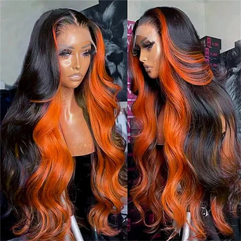  Ginger Highlight 6x6 Lace Closure Wig Pre Plucked Body Wave  wig 180% density