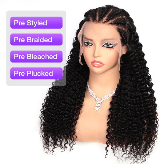 Pre Braided Curly Wig 13x6 Full HD Lace Frontal Wigs With Pre Bleached Knots